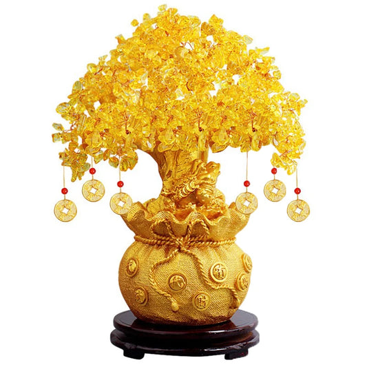 5,5Inc Lucky Tree Wealth Yellow Crystal Tree Natural Money Tree Ornaments Bonsai Style Wealth Luck Ornaments Craft