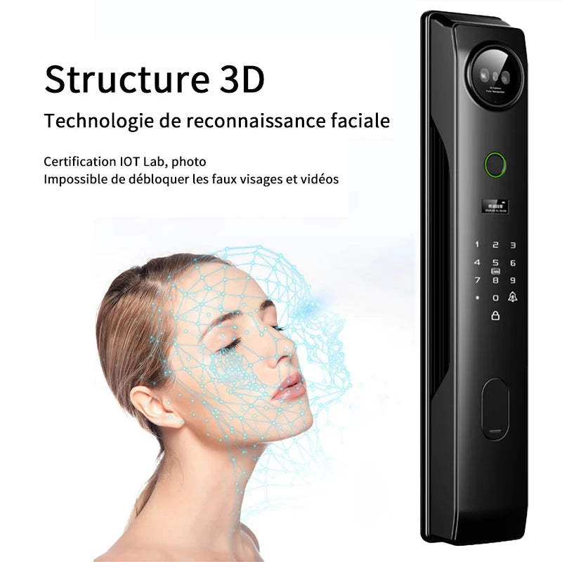 NEW 4 in 1 TUYA 3D Facial Recognition App WI-FI Password Fingerprint IC Card Portable Visual Doorbell Monitoring Camera Electronic Door Lock Home Apartments Office Security Supplies