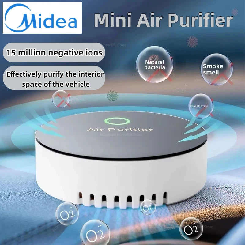 Midea New Car 15 Million Negative Ion Air Purifier Purification Portable USB Oxygen Cleaner Ozone Generator For Home Car Deodorant