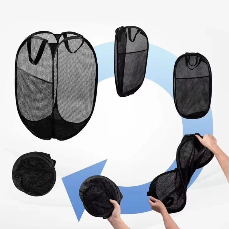 2-6 PCS Set Folding Dirty Laundry Sorting Basket Washing Frame Bathroom Cloth Mesh Storage Bag Frame Bucket Laundry Organizers Storage Pouch Laundry Accessory Sets