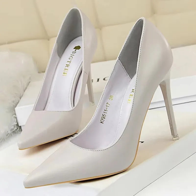 Just Arrived 10.5cm 7 Colors Handmade Leather Shoes Women Pumps Fashion High Heels Shoes Black Pink White Shoes Women Wedding Formal Shoes Ladies Stiletto Women Heels
