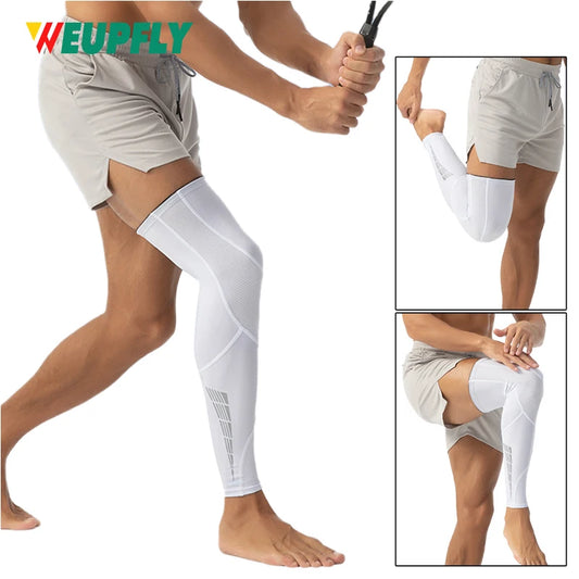 M-2XL 1Pair White/Black Color Leg Sleeves, Full Leg Compression Sleeve Outdoor Running Cycling Tennis Basketball for Men Women, Long Knee Sleeve with Anti-Slip Silicone Strips Women Men Sports Clothing Accessories