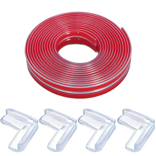 NEW Arrivals 3M Tape + 4PCS Corner Guards Set Table Edge Guard Furniture Corner Protector Strip Self Adhesive Transparent Kids Collision Proof Soft Bumper Baby Safety