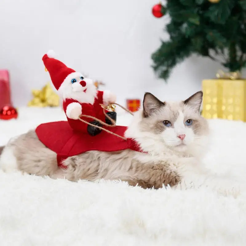 Creative Dog Cat Christmas Costume Santa Claus Riding Pet Cosplay Clothes Christmas Party Pet New Year Eve Gift