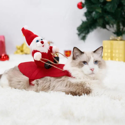 Creative Dog Cat Christmas Costume Santa Claus Riding Pet Cosplay Clothes Christmas Party Pet New Year Eve Gift