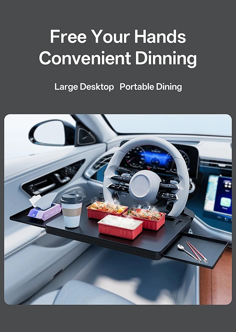 New Car Tray Carbon Fiber Table Food Tray Desk Folding Laptop Desk Auto Steering Wheel Tray Mount Adjustable Water Cup Computer 10kg Weight Bracket Holder Accessories
