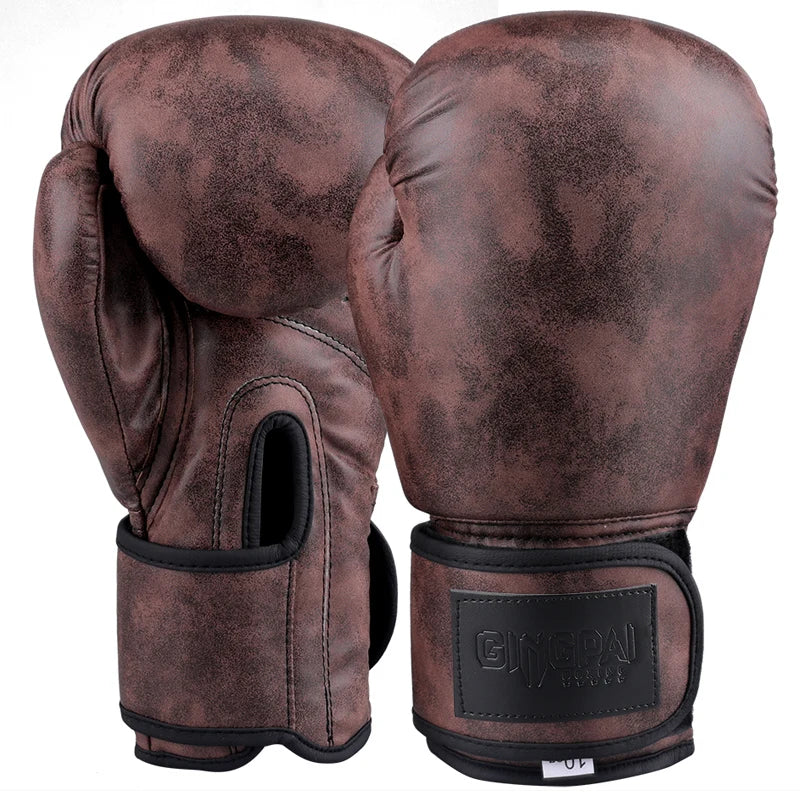 3 Retro Colors Adult Women/Men 8/10/12oz Boks Boxing Gloves Leather MMA Muay Thai Boxing Gloves Mitts Sanda Gym Training Practice  Equipment Sports Accessories