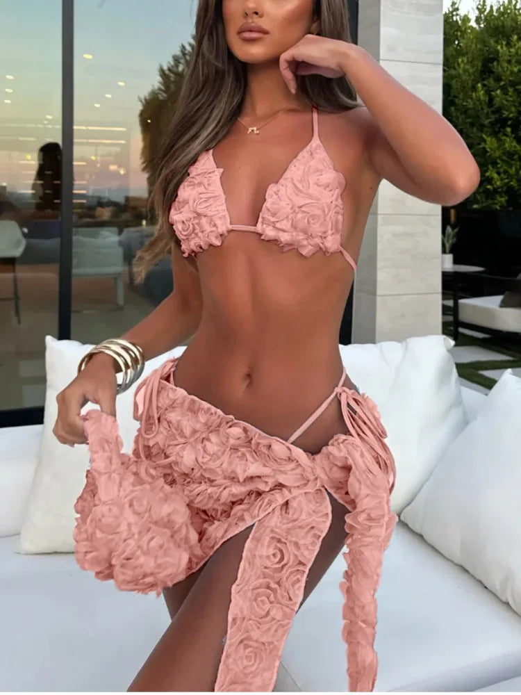 UK Size 4 Colors Bikini Bodysuit Swimwear Women With Skirt Bathing Suit Summer New Ruffle Splice Print Beachwear Holiday Bikini Cover Ups Outfits