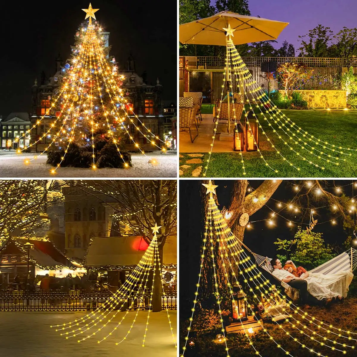 NEW Solar Christmas Decoration Star String Lights 3M 8 Modes Waterfall Christmas Tree Fairy Lights for Outdoor Wedding Holiday