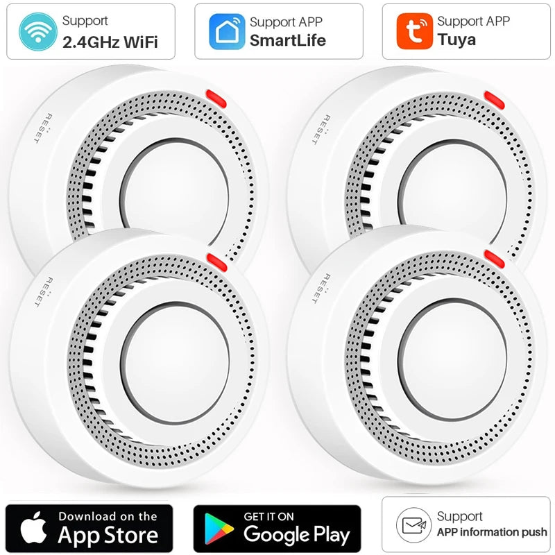 1/2/3/4//5 PCS Set Wi-Fi APP Control Remote Smoke Detector Wireless Photoelectric Sensor Fire Alarm Home Kitchen Hotels Business Mall Factory Security System Work with Smart Life Alert Sound Alarm