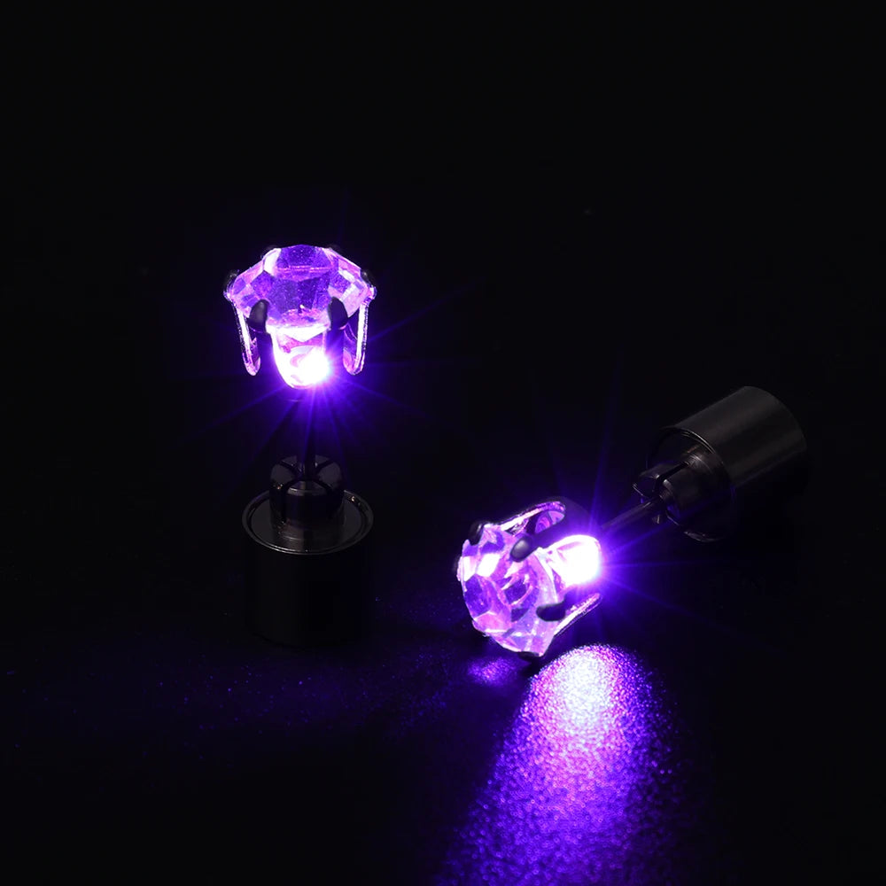 2 PCS Set 5 Colors LED Light Up Ear Stud Earrings Colorful Flashing Zircon Luminous Earring Stainless Steel Rave Festival Party Night Club Dancing Bling Ear Ring Studs Jewelry Accessories