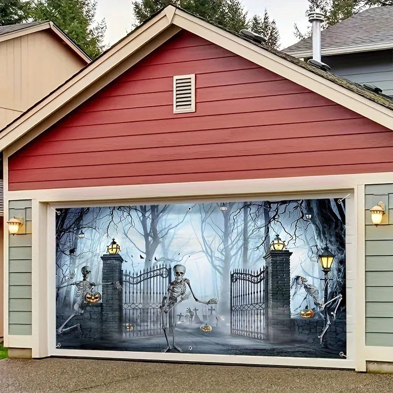 Spooky Halloween Garage Door Banner-Large Outdoor Decoration Perfect for Party Backdrops & Holiday Celebrations No Power Needed