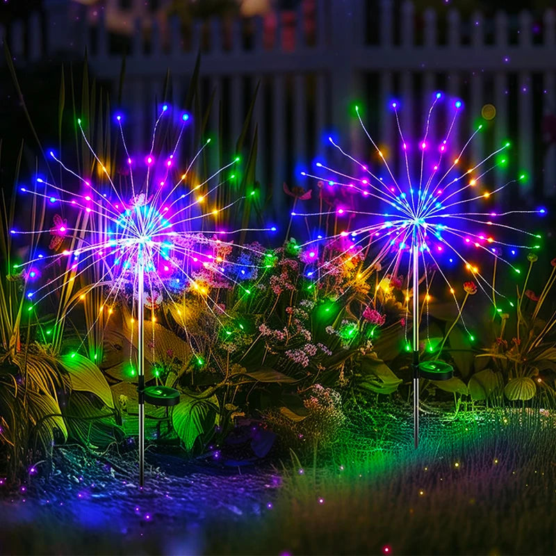 NEW Arrivals 2PCS Set 420 LED Solar Garden Firework Lights Outdoor Decor Street Solar Lamp for Pathway Patio Lawn Yard