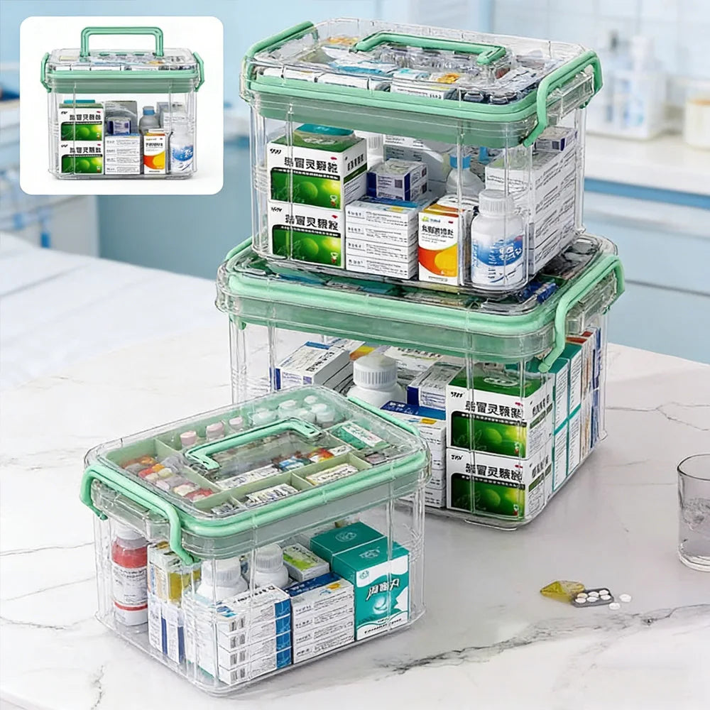 Small and Large Size Multifunctional Home Medical Box Double Layer Medicine Chest Portable Emergency Drug Storage Case Family First Aid Kit