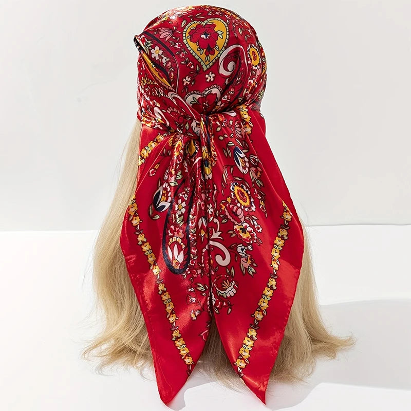 New 90x90cm 18 Colors Silk Shawl Satin Square Scarf For Women Paisley Neckerchief Female New Headband Hair Bands Print Foulard Hijab Wraps Bandana Women Apparel Accessories