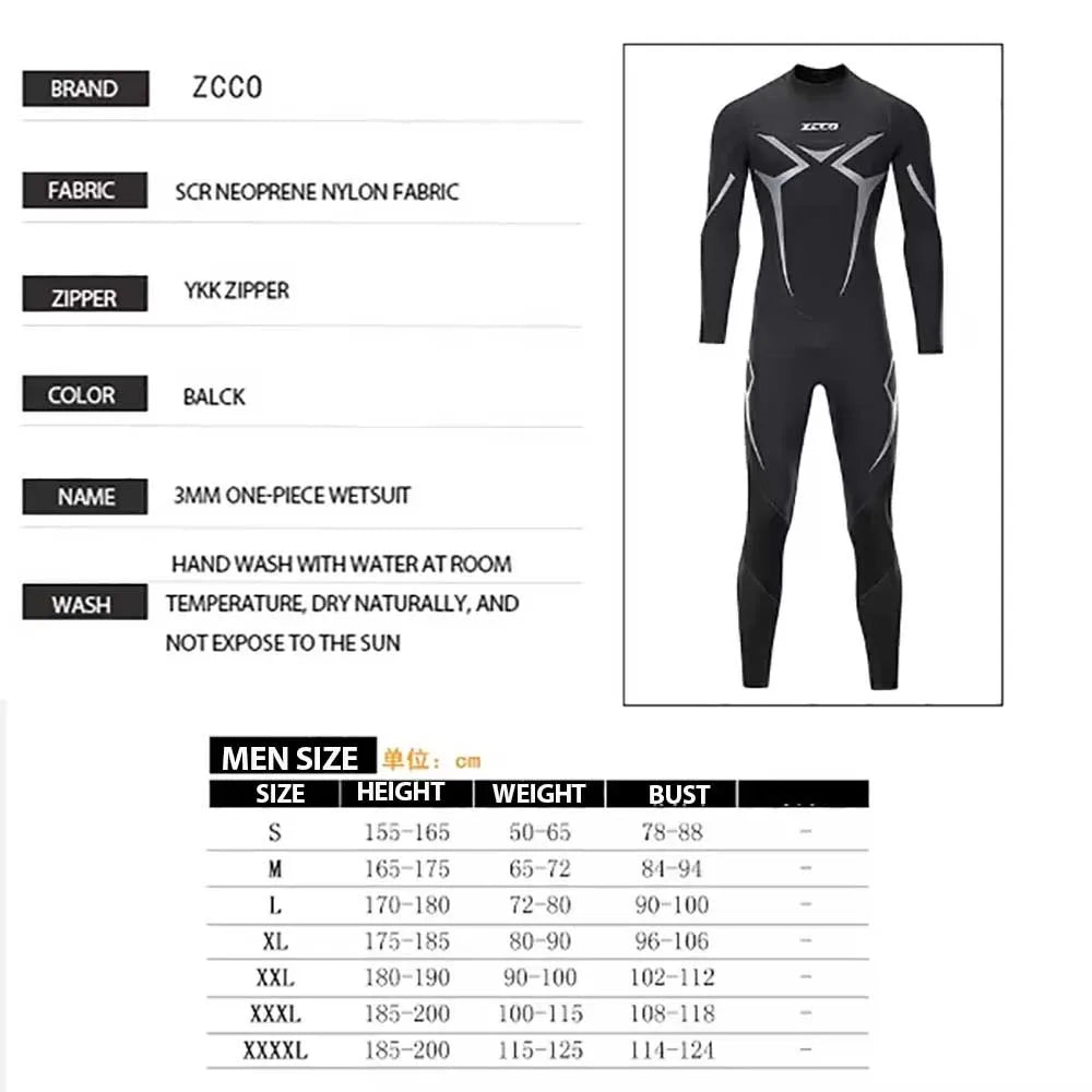 3MM Neoprene Professional Wetsuits S-4XL Extra Plus Size Full Body Scuba Diving Suit Men Snorkeling Surfing Swimming Long Sleeve Keep Warm Water Wetsuits Water Sports Apparel Supplies