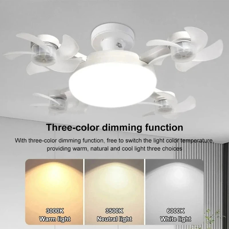 3/4 Heads Remote Control Drone Design Silent Ceiling Fan Light E27 Base Remote Controlled Dimmable 3 Color LED Ceiling Fanlight for Living Room Bedroom Home Hotels Office Air Cooling Supplies