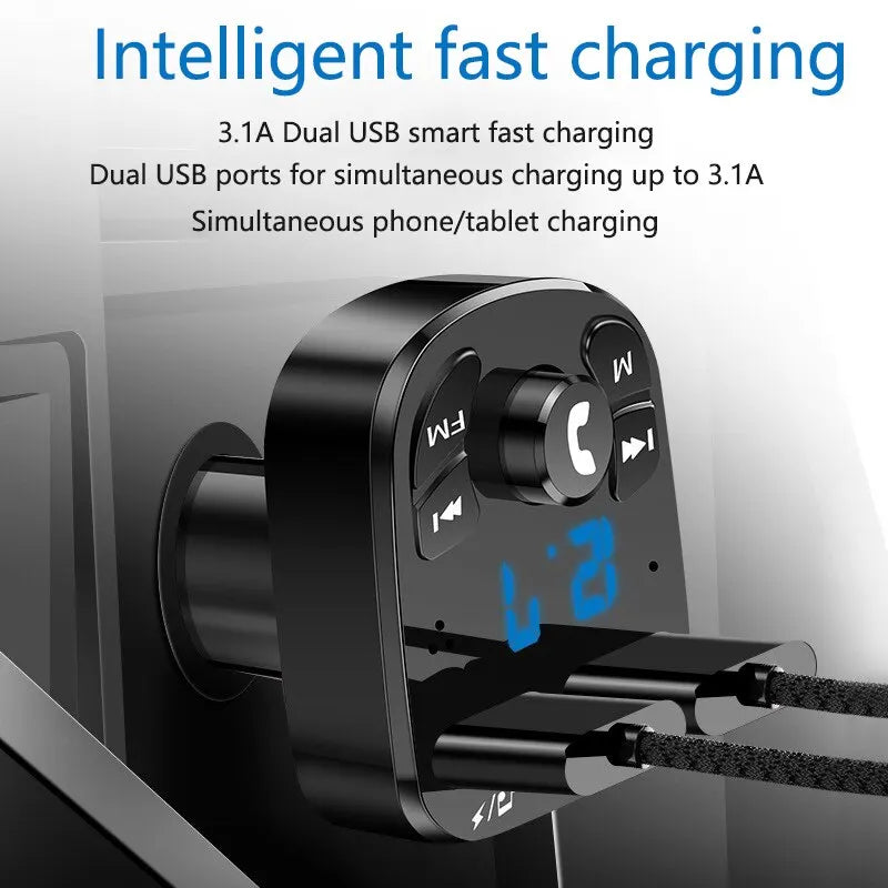 Car Mp3 Player Dual USB Fast Charger Fm Bluetooth Receiver Bluetooth Compatible 5.0 Fm Transmitter USB Flash Drive Plug Car Kit