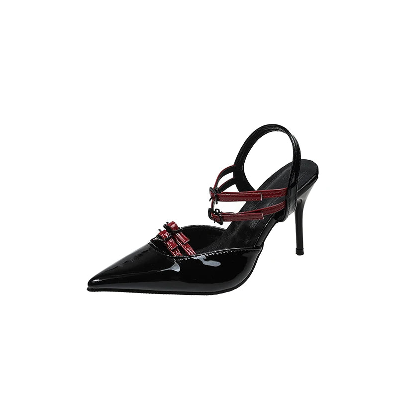 Just Arrived Black/White Color New Solid Color Double Buckle Design Baotou Sandals Women's Spring and Summer Fashion Slingback Temperament Stiletto Shoes