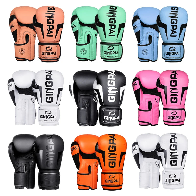 6/8/10/12/14Oz Kids/Adults Boxing  MMA PU Leather Gloves Breathable Professional Sanda Muay Thai Fighting Gloves Workout Gloves