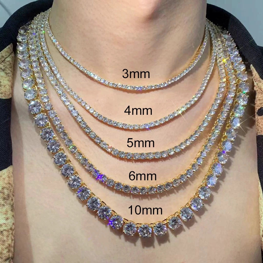 Luxury Gold Color Chain 4mm 5mm 6mm One Row Zircon Necklace Link For Men Women Hip Hop Jewelry Accessories