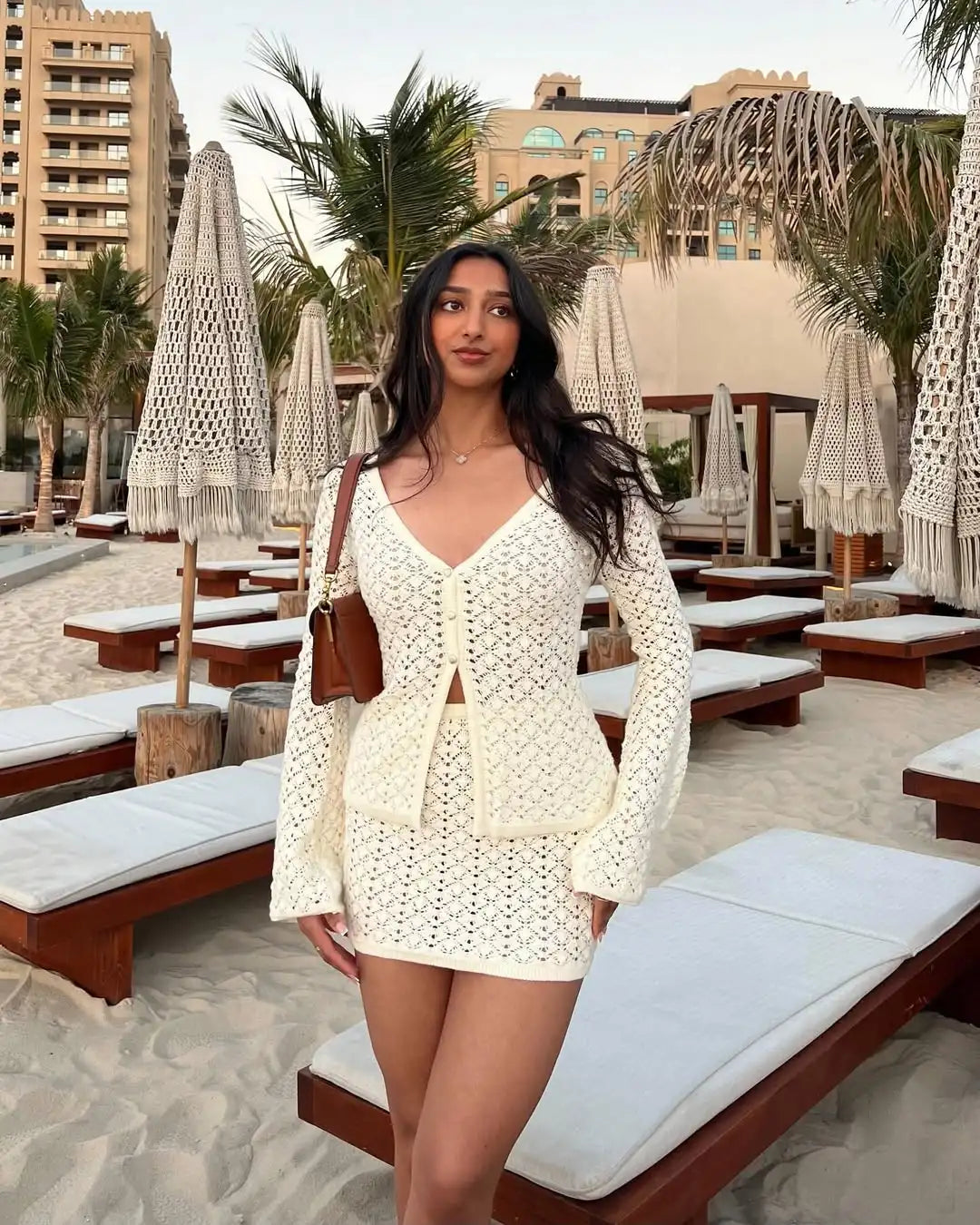 NEW Arrivals UK Size White/Light Green Color Spring Summer Knitted Blouse Suit Women's Sexy Cardigan Top Slim Short Skirt Bikini Suit Beach Vacation Dress Matching Sets