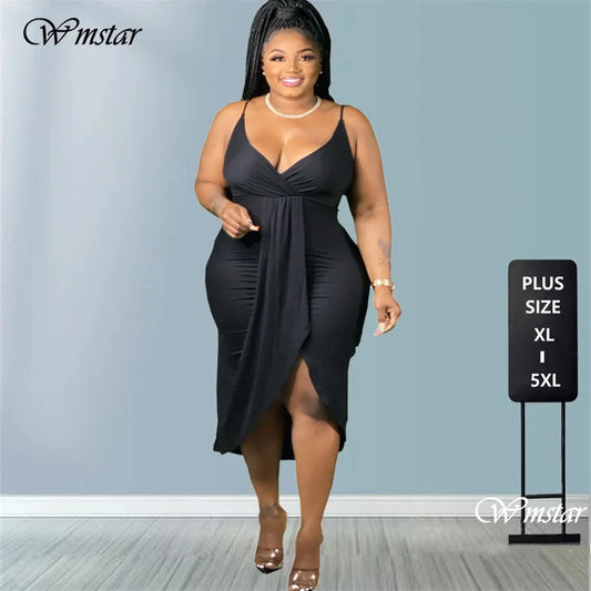 NEW XL-5XL Plus Size Women Dresses Summer Clothing Sexy Bodycon Stretch Sling Solid Maxi Party Dress Sexy Evening Party Summer Dress