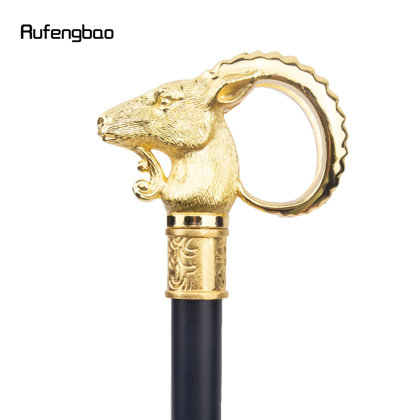 Golden Goat Sheep Animal Single Joint Illuminati's Master Walking Stick with Hidden Plate Self Defense Fashion Cane Cosplay Crosier Stick 91cm for Secret Society Bohemian Ceremony Ritual Events