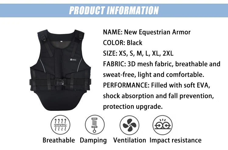 Adults and Children XS-2XL Size Specialized Horse Riding Vest  Professional Equestrian Rodeo Equestrian Safety Vest Intensification Rider Body Protectors Adult Kid Unisex Sports Apparel Accessories