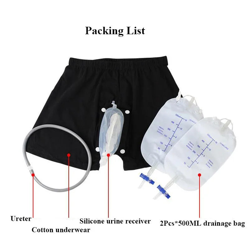 Wearable Men Walking Urine Bag Incontinence Elderly Male Underpants With Catheter 500ML Drainage Bag Urine Funnel Collector Medical Accessories Supplies