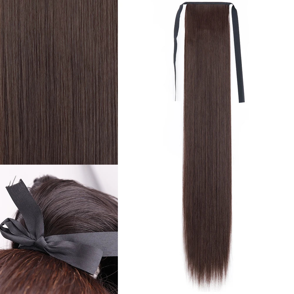 NEW  Synthetic Long Straight Wrap Around Clip In Ponytail Hair Extension Can Be Permed Heat Resistant Pony Tail Fake Hair
