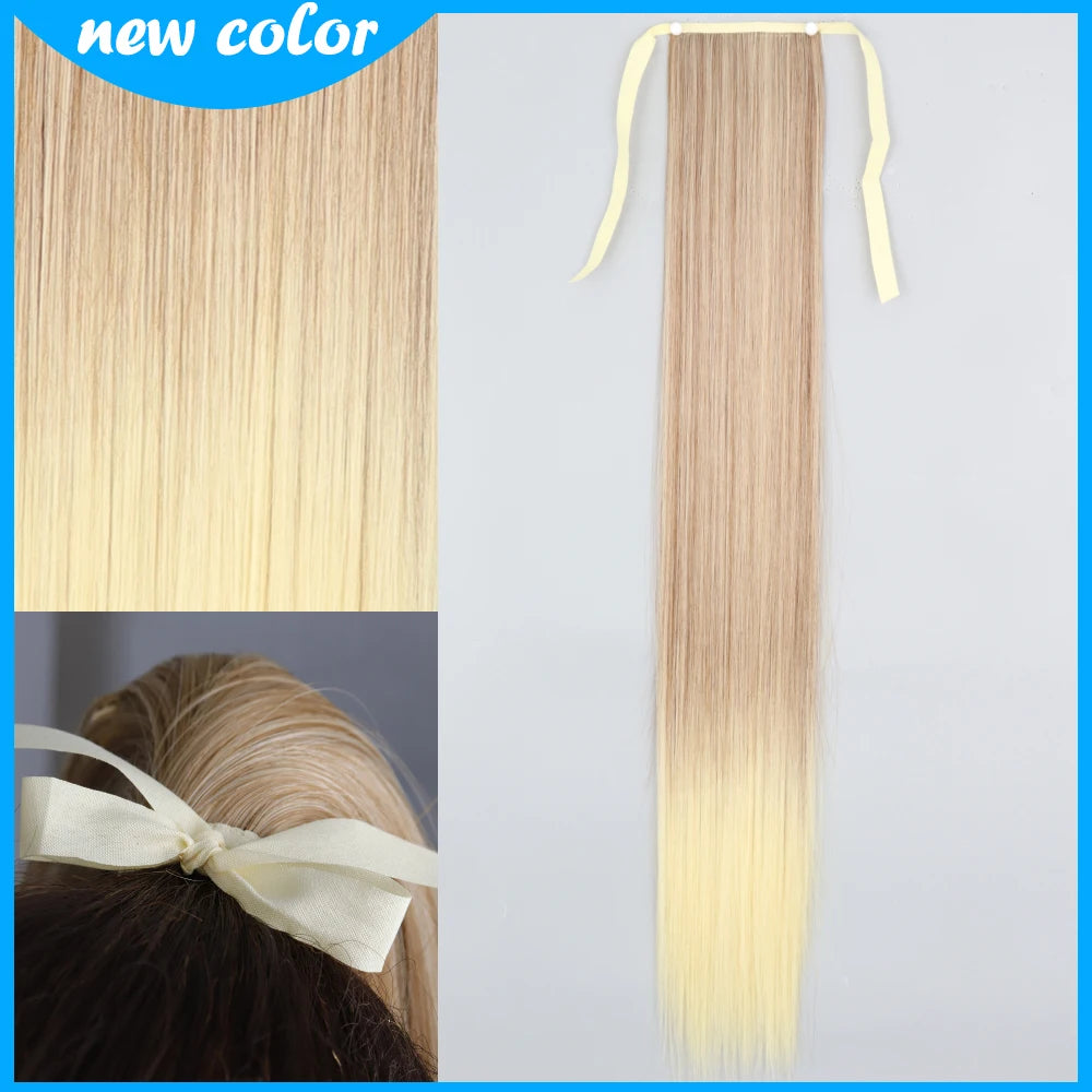 NEW  Synthetic Long Straight Wrap Around Clip In Ponytail Hair Extension Can Be Permed Heat Resistant Pony Tail Fake Hair