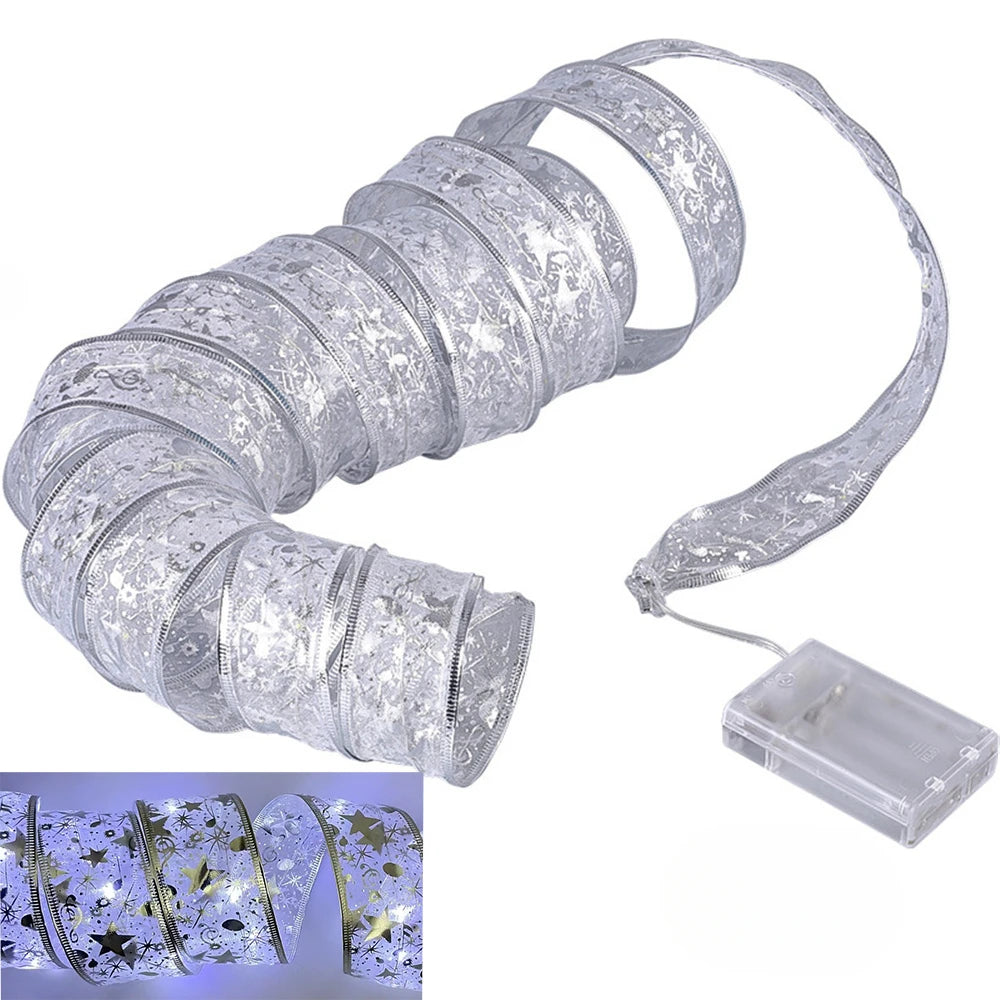 NEW Arrivals 5CM Wide Christmas Ribbon Fairy Light Christmas Decoration DIY Bows String Light Tree Ornaments For Home Xmas Decor New Year Eve Accessories Supplies