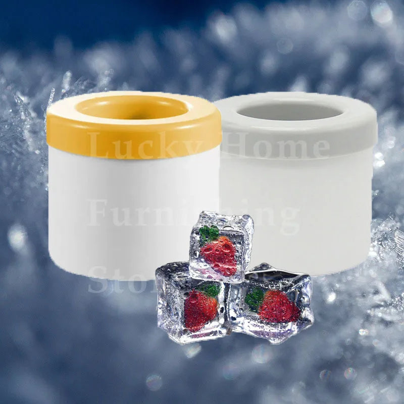 2 PCS Set Ice Bucket & Maker, Round Silicone Mold with Quick Freeze Tray, Food Safe Ice Cube Container for Party & Household Home Drinkware Accessories Barware Supplies.