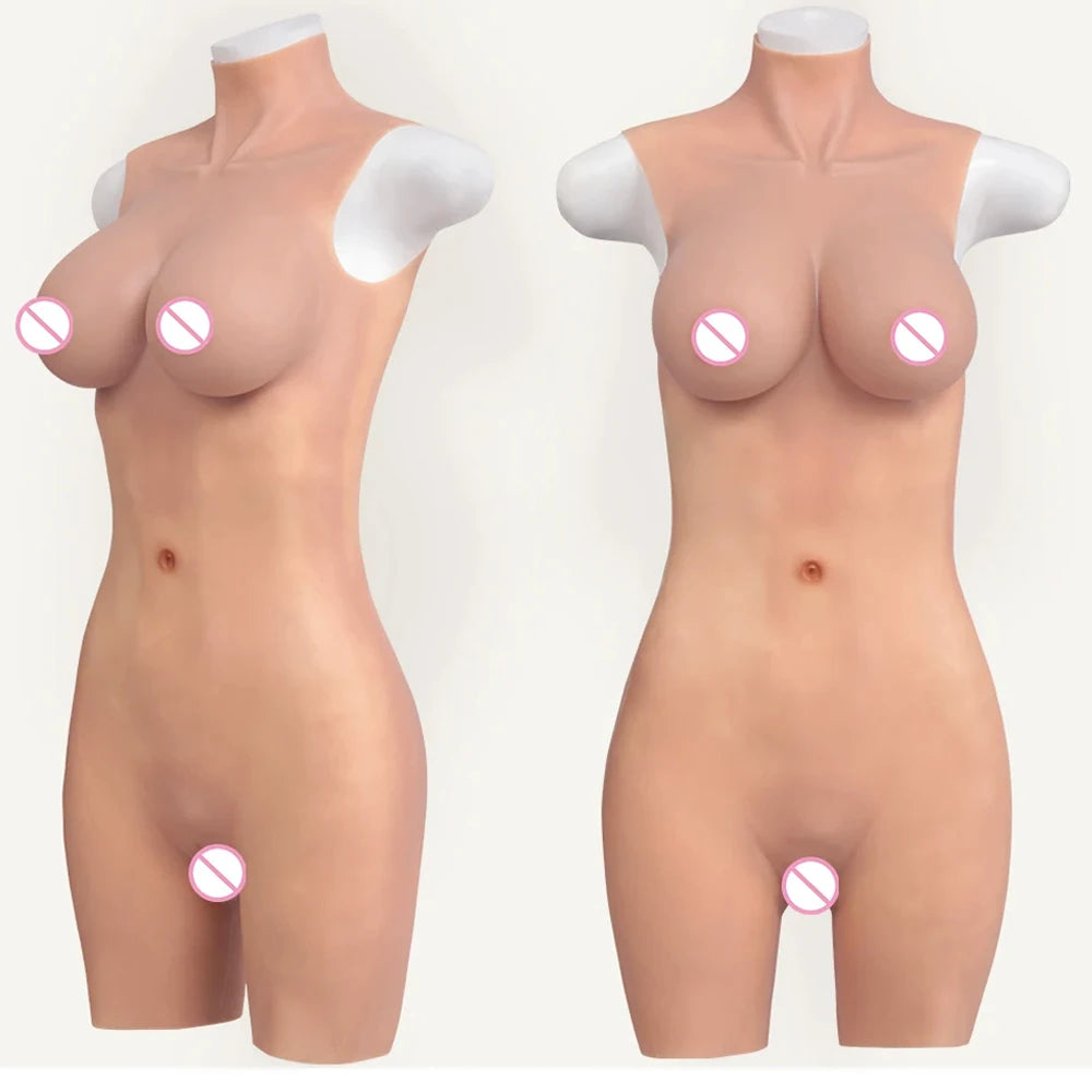 3 Colors Realistic Medical Silicone Gel /Cotton Filling Full Body Suit Silicone Breast Forms Crossdressing Drag Queen Cosplay Silicone Chest Male to Female Vagina
