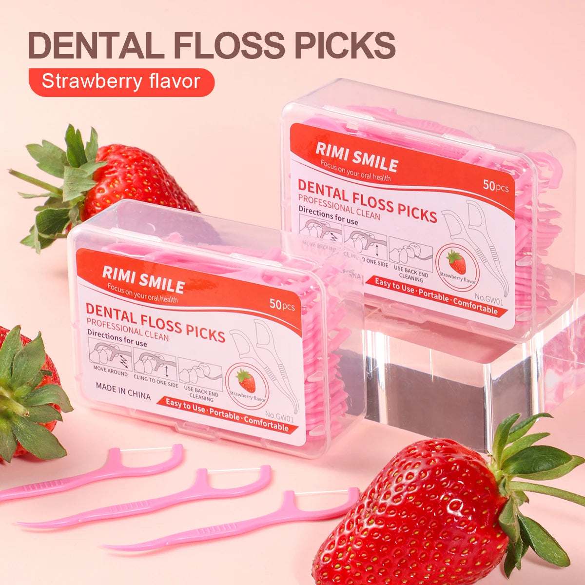 NEW 600PCS Set Strawberry Flavored Dental Floss Picks - Fresh Mouth High Aesthetic Pink Disposable Oral Care Hygiene Accessories