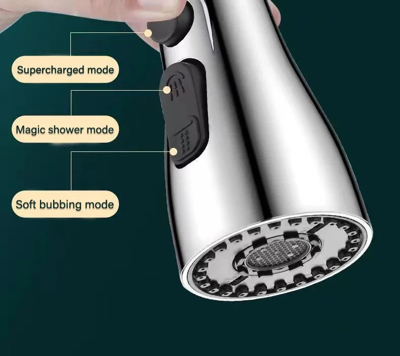 3 In 1 Kitchen Faucet Extender Universal 360° Rotate Pull Out Kitchen Sink Tap Multi-Mode Strong Flushing Booster Kitchen Accessories Home Washing Tools