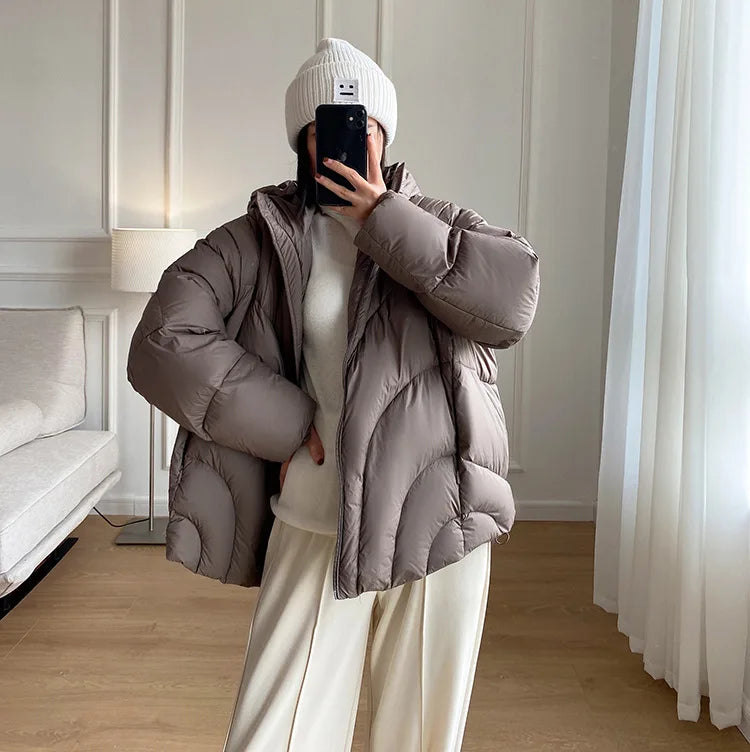 NEW Arrivals Fashion White Duck Down Jackets Women's Hooded Solid Color Warm Thick Coat Versatile Winter New Clothing 2VV1913