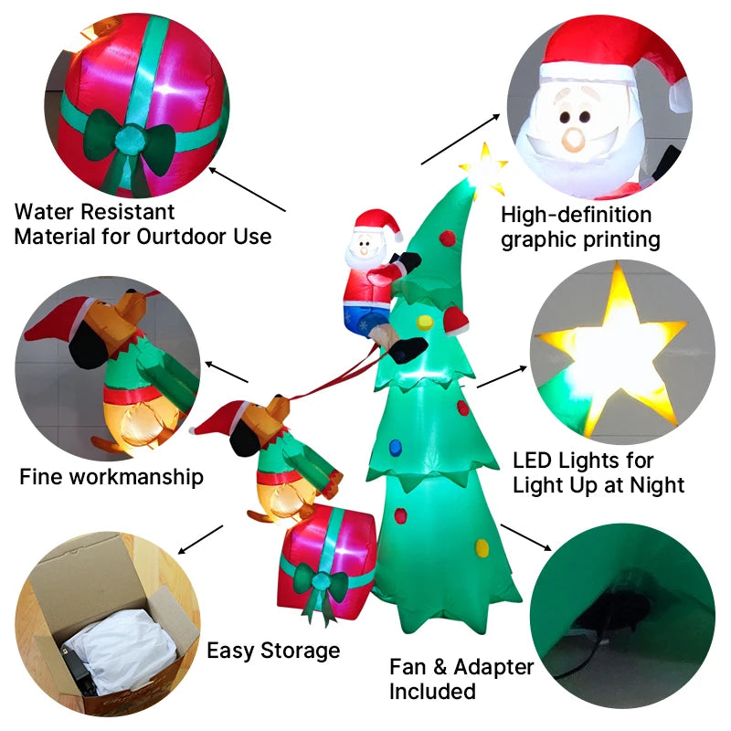 2.1M/6.9FT Christmas Decor Inflatable Dog Bites Santa Claus Build-in LED Lights Xmas Party Indoor Outdoor Scene Layout Ornament