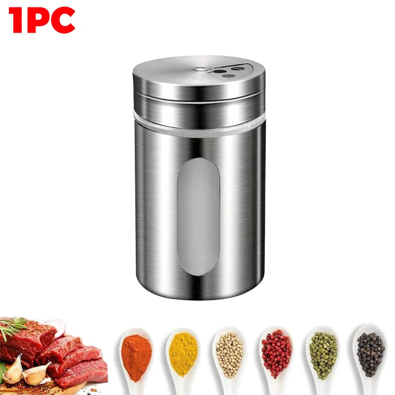 201 Stainless Steel Seasoning Jar Condiment Salt Sugar Shaker Pepper BBQ Camping Picnic Spice Storage Box Powder Bottle Container Toothpick Holder Kitchenware Accessories