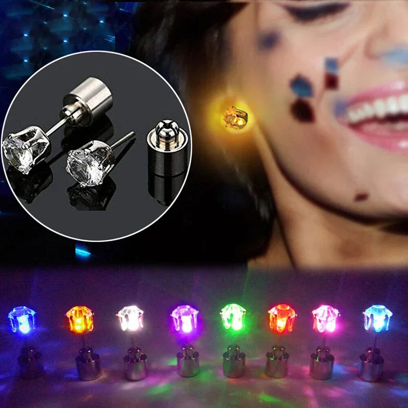 1PC LED Earrings Glowing Light Up Diamond Crown Ear Drop Pendant Stud Stainless Multi-color for Party Christmas Halloween Gift