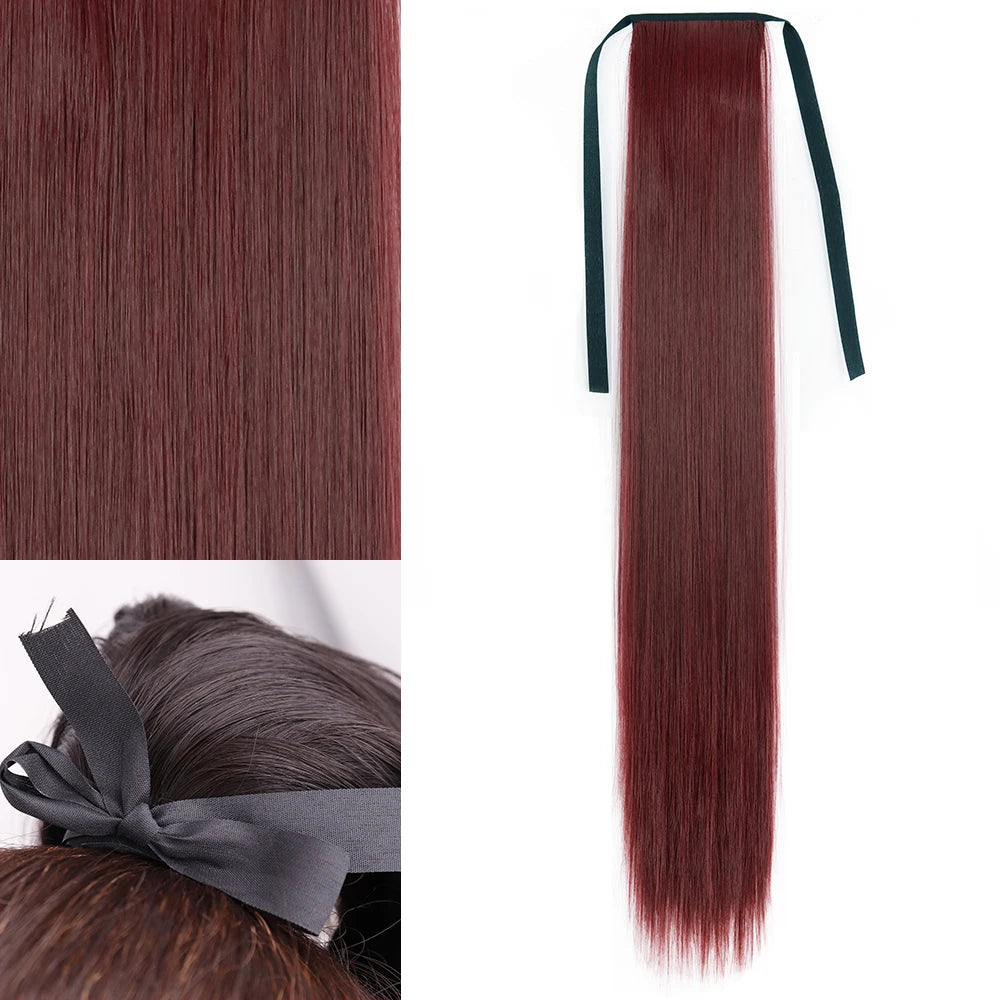 NEW  Synthetic Long Straight Wrap Around Clip In Ponytail Hair Extension Can Be Permed Heat Resistant Pony Tail Fake Hair