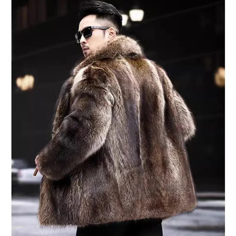NEW Arrivals S-6XL PLUS SIZE Men Autumn Winter Thick Maxi Faux Fox Fur Coat Jacket Long Sleeve Warm Luxury Fur Black Parkas Furry Shaggy Snow Outerwear