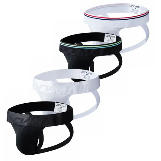 4PCS Sexy Jockstrap Men Underwear Brief Underpants Gay Men's Bikini Slip Men's Tanga String Thong Breathable Cotton Low Waist
