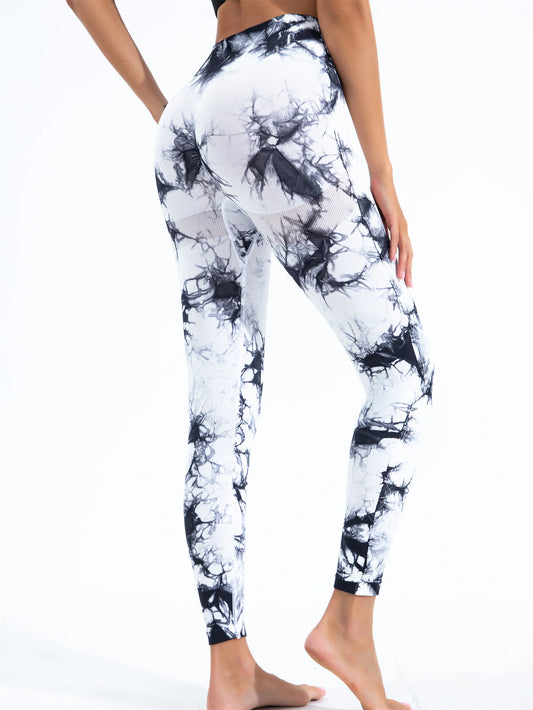 Ladies  New Seamless Tie-Dye Yoga Leggings High Waisted High Elastic Base Layer Body Shaper Pants For Gym Fashion Women