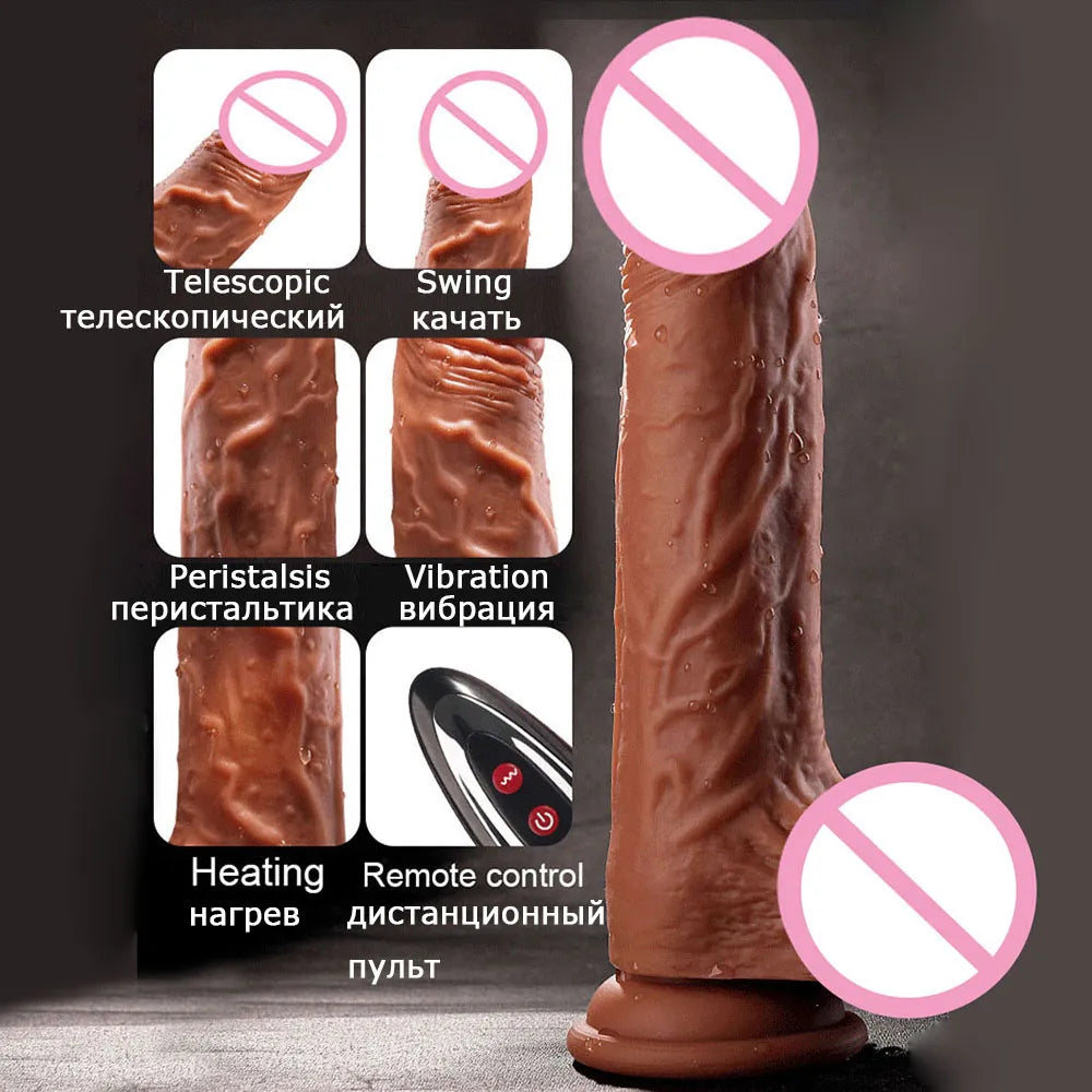 Heating Realistic Telescopic Dildo Vibrator for Woman Soft Huge Big Dick Penis G Spot Vagina Anus Masturbator Sex Toy for Adult