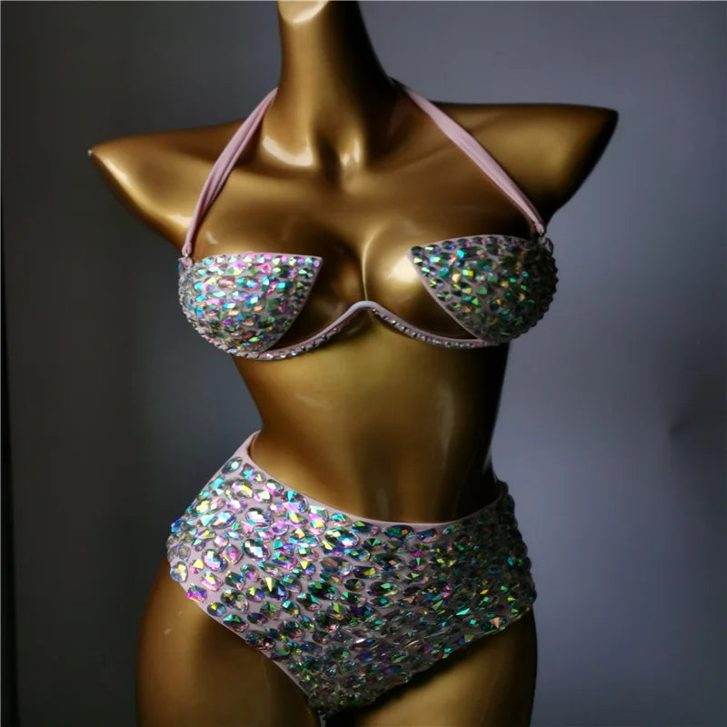NEW Arrivals Luxurious Rhinestones Diamonds  Bikini Set Bathing Suit Sexy Women Beachwear Bling Stones Swimsuit High Quality Swimsuit Girls Ladies Summer Luxury Beach Wear