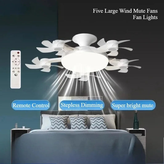 3/4 Heads Remote Control Drone Design Silent Ceiling Fan Light E27 Base Remote Controlled Dimmable 3 Color LED Ceiling Fanlight for Living Room Bedroom Home Hotels Office Air Cooling Supplies