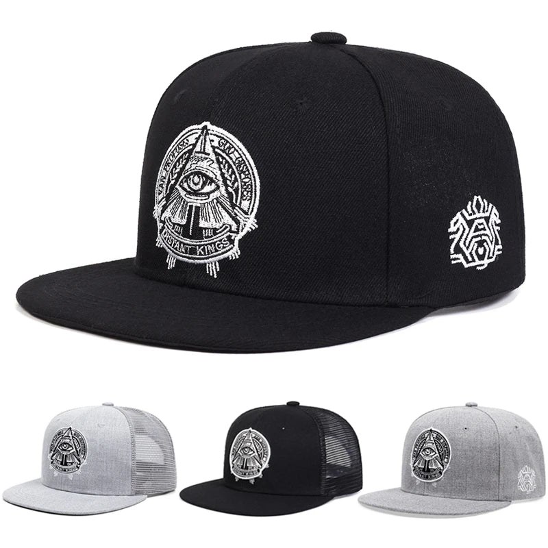 New Illuminati Eye of God Flat Edge Hat Mesh Hat Fashion Men's Street HipHop Hat Women's Outdoor Decoration Sunscreen Hat Baseball Hat Caps