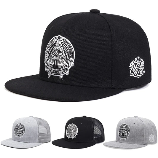 New Illuminati Eye of God Flat Edge Hat Mesh Hat Fashion Men's Street HipHop Hat Women's Outdoor Decoration Sunscreen Hat Baseball Hat Caps